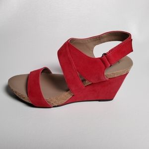 Bettye Muller Red Wedge Sandals, Size 7.5